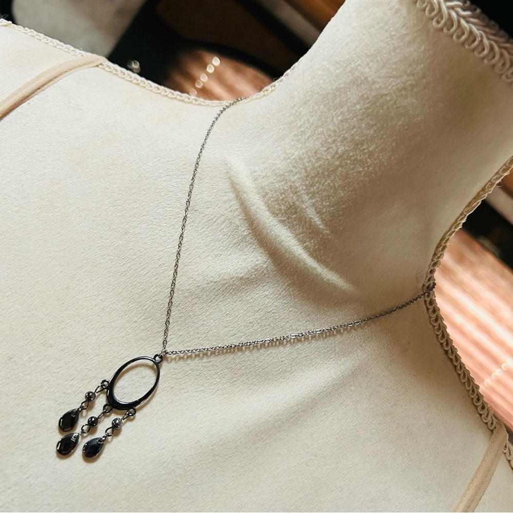 Handcrafted chrome tone faceted dangle pendant on chain necklace